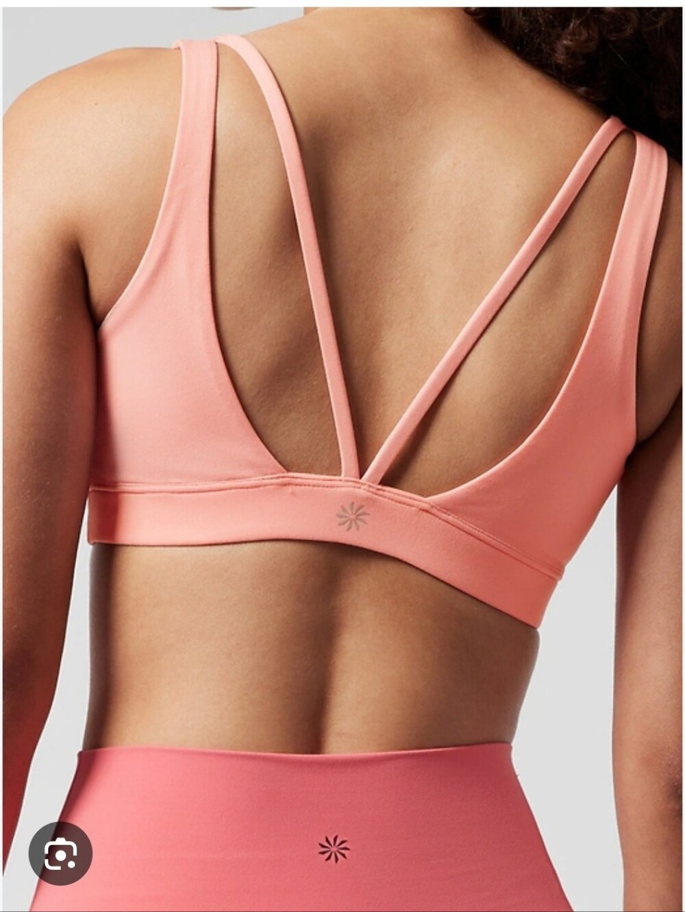 Athleta Exhale Women's Sports Bra Coral Pink Yoga Activewear peach Strappy Sz XS